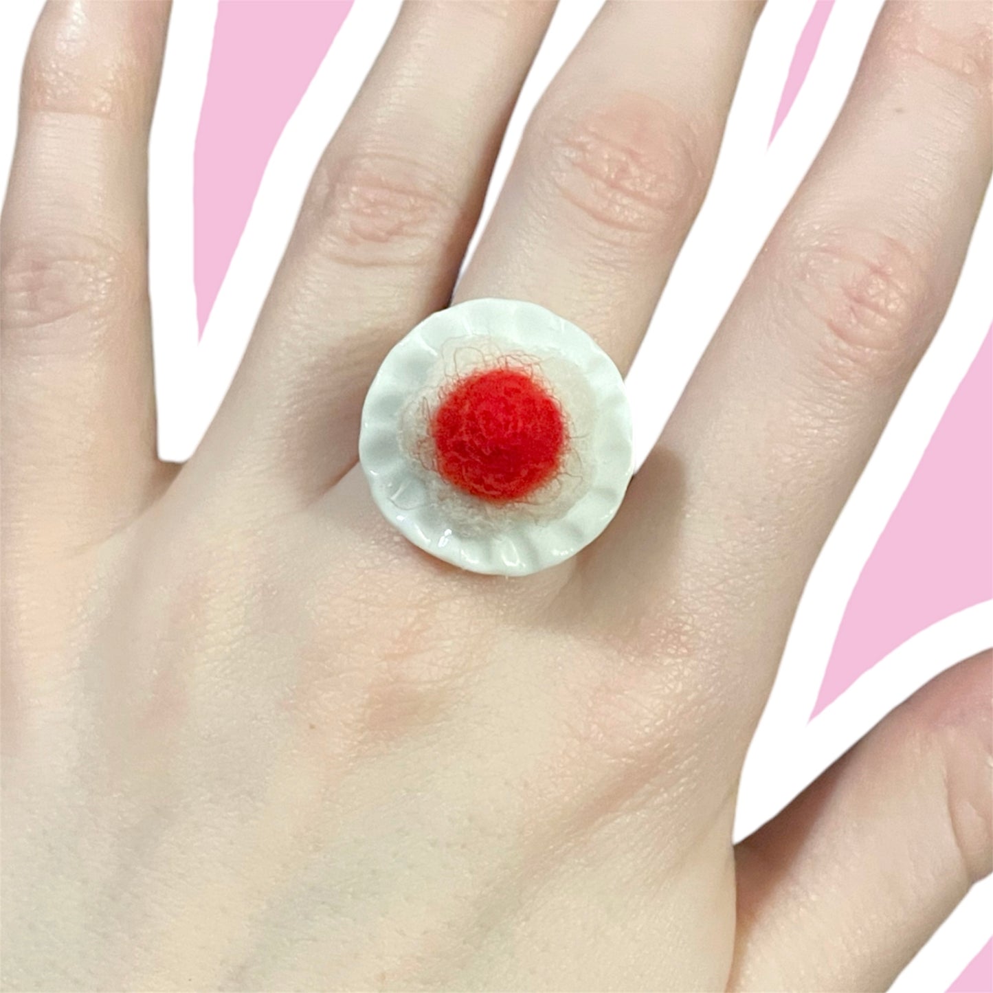 Needle Felted Strawberry Whipped Cream Ring