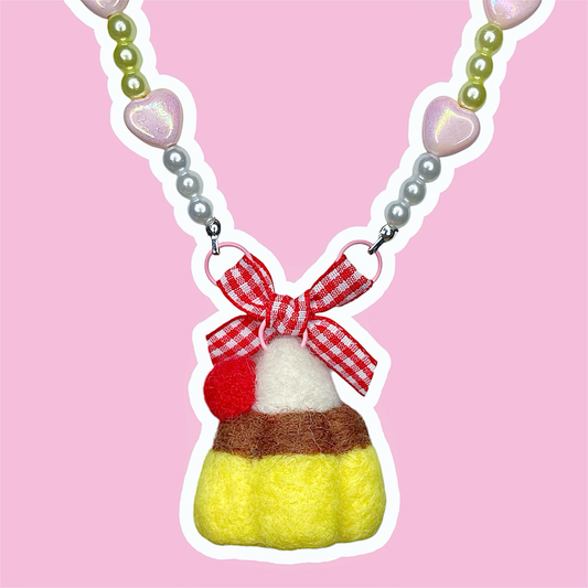 Needle Felted プリン Pudding Bead Necklace