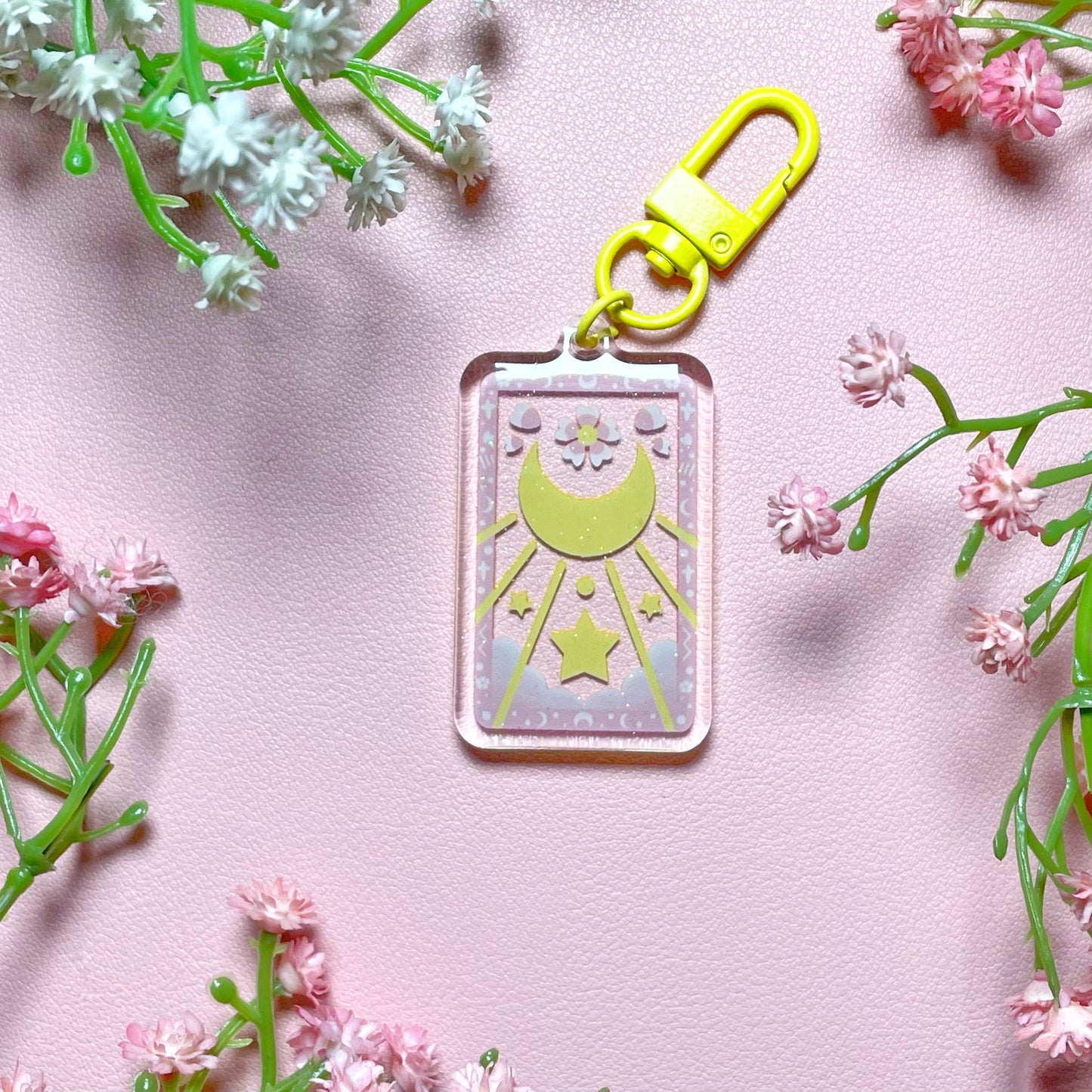 Glitter Sakura Moon Tarot Card Keyring